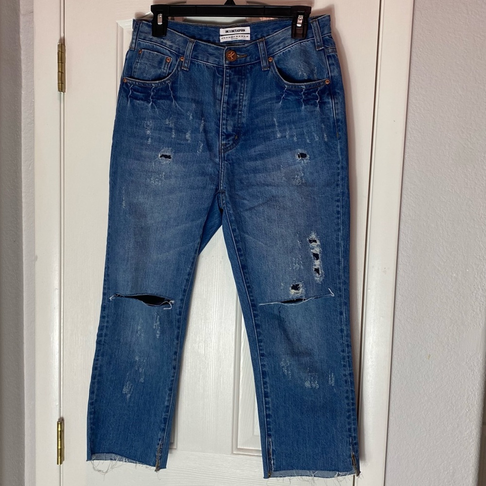 One Teaspoon Boyfriend Jeans Ankle Crop Distressed